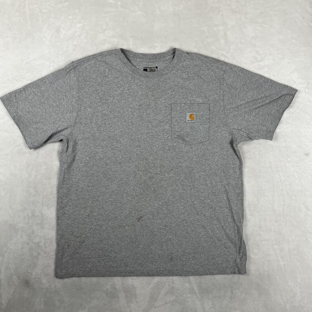 Carhartt T-Shirt Mens L Gray Loose Fit Pocket Workwear Logo Cotton Crew Tee